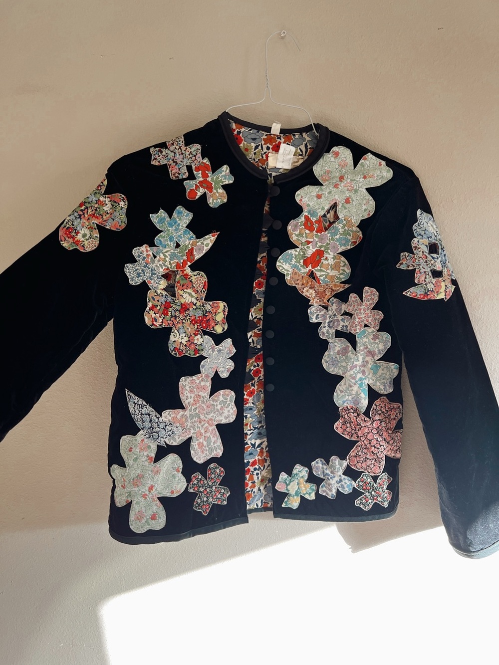 Liberty of London Black Velvet Jacket with Floral Appliqués